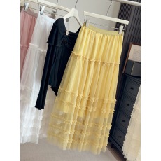 批发高级感木耳花边A字半身裙女2026春季新款网纱中长款蛋糕蓬蓬裙子 