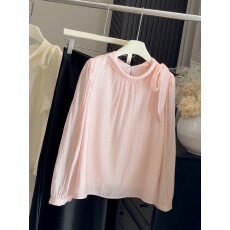 批发设计感飘带蝴蝶结长袖衬衫女春夏新款气质别致侧绑带宽松薄款上衣