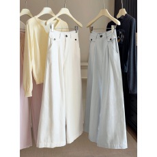 批发2026春<b class='q'>秋</b>季新款松紧高腰洗水棉阔腿裤女宽松显瘦百搭休闲直筒裤子