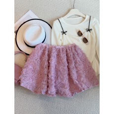 批发小众气质粉色立体玫瑰花<b class='q'>蓬蓬</b>半身裙女夏新款A字高腰显瘦网纱<b class='q'>短裙</b>