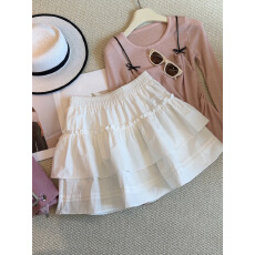 批发A字高腰蛋糕裙<b class='q'>短裙</b>女夏2026新款白色荷叶边<b class='q'>蓬蓬</b>裙时尚显瘦半身裙