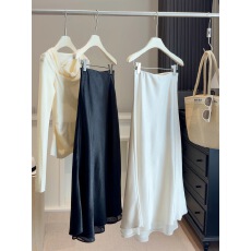 批发高级感气质网纱拼接醋酸缎面鱼尾裙女春夏新款垂感高腰A字半身裙 