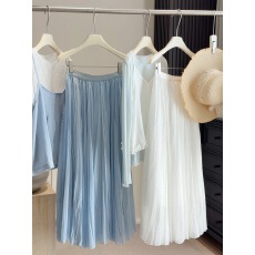 批发仙气飘飘烫钻百褶<b class='q'>雪纺</b>半身裙女2026春季遮肉显瘦A字仙女大摆裙潮