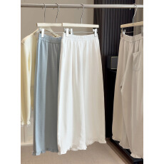 批发韩系木耳边花苞阔腿裤女春夏季新款小个子高腰直筒休闲宽松直筒裤