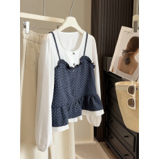 批发春季新款法式减龄<b class='q'>碎花</b>拼接假两件长袖<b class='q'>衬衫</b>女显瘦格子别致小衫上衣