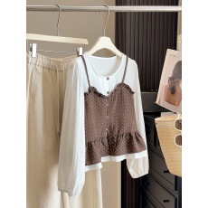 批发假两件<b class='q'>碎花</b>吊带拼接<b class='q'>衬衫</b>女春季新款2026韩版小个子宽松显瘦娃娃衫