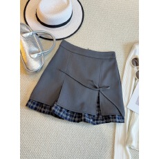 批发春季<b class='q'>格子</b>拼接开叉<b class='q'>西装</b>半身裙女2026新品气质灰色时尚高腰A字短裙