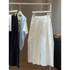 批发时尚波点阔腿裤女夏季2026韩系松紧腰直筒宽松显瘦休闲百搭八分裤