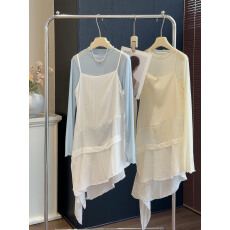 批发韩系设计感不规则背心裙女夏新款<b class='q'>修身</b>百搭叠穿打底T恤吊带两件套