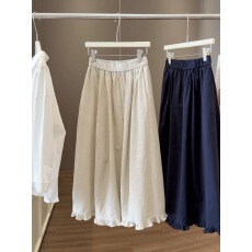 批发日系木耳花边拼接高腰<b class='q'>花苞</b>半身<b class='q'>裙</b>女夏新款棉质宽松显瘦百搭中长<b class='q'>裙</b>