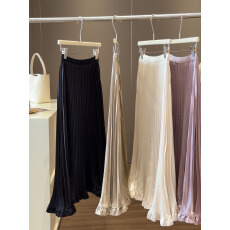 重工花瓣木耳边裙摆缎面百褶裙女2026夏季新款中长款气质半身裙子