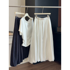 白色波点半身裙女夏季2026新款百搭高腰显瘦垂感A字花苞中长裙子