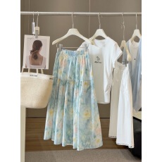 批发复古油画晕染花朵半身<b class='q'>裙</b>女2025夏季新款松紧高腰中长<b class='q'>裙</b><b class='q'>伞</b><b class='q'>裙</b>大摆<b class='q'>裙</b>