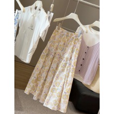 批发韩系复古碎花半身<b class='q'>裙</b>女夏季新款设计感小众高腰印花油画大摆<b class='q'>伞</b><b class='q'>裙</b>子