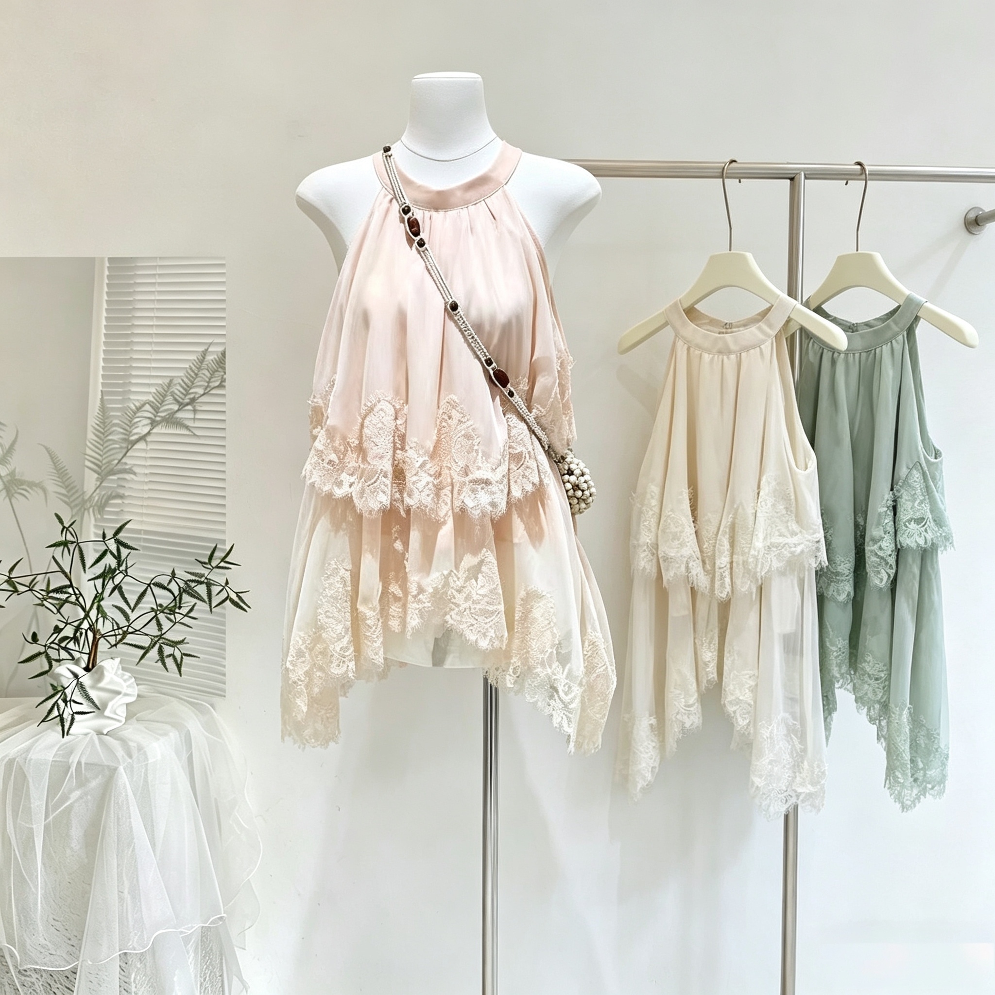 as official- 폭발 싱글 delicate 한여름 낭만주의 요정 요정 분위기 레이스 측면 행침 목 조끼