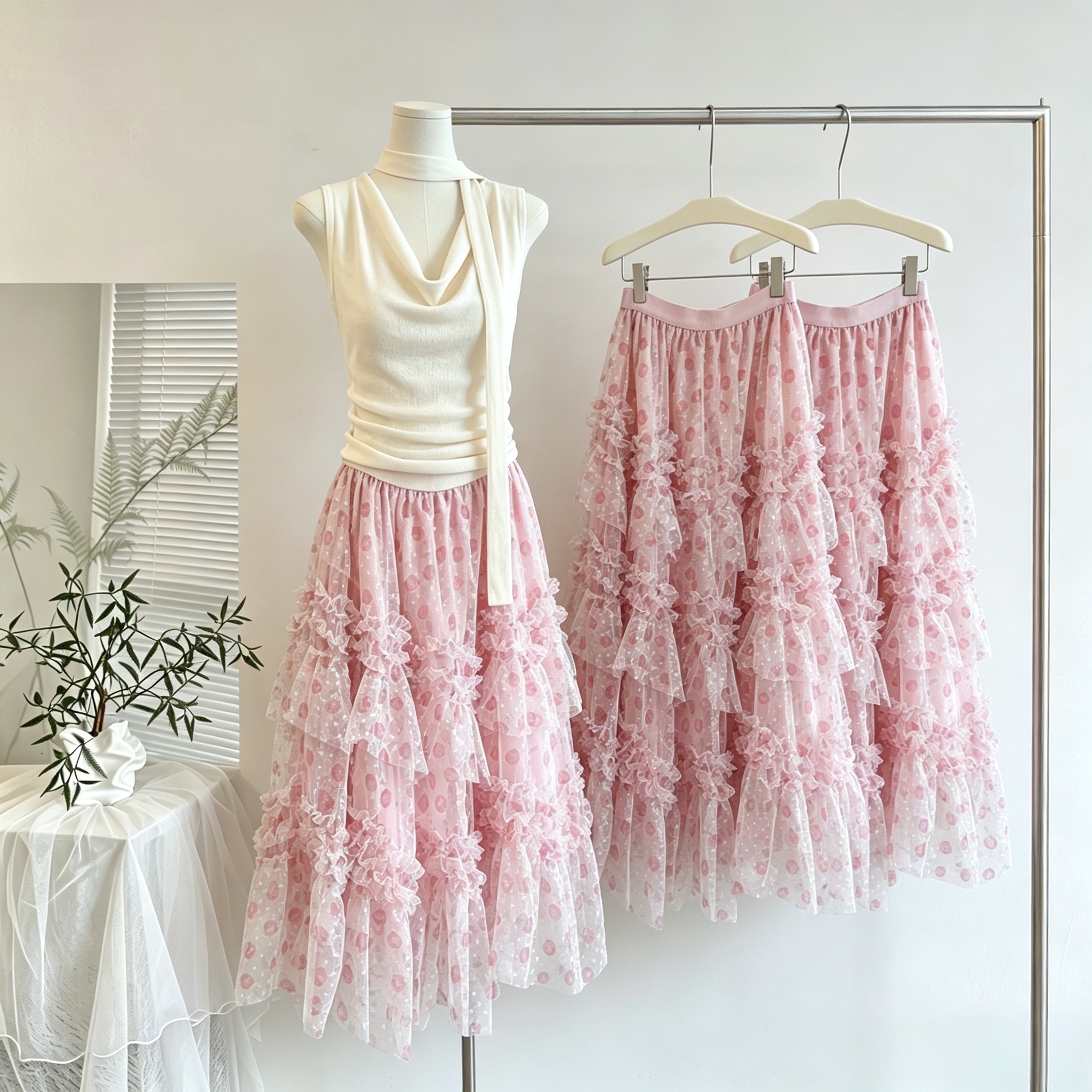 프랑스식 낭만주의 꽃무늬 레이스 반신 스커트 여성 여름 하이웨이스트 슬림해 보이는 한 마디 디자인 센스 달콤함 퍼프 케이크 치마