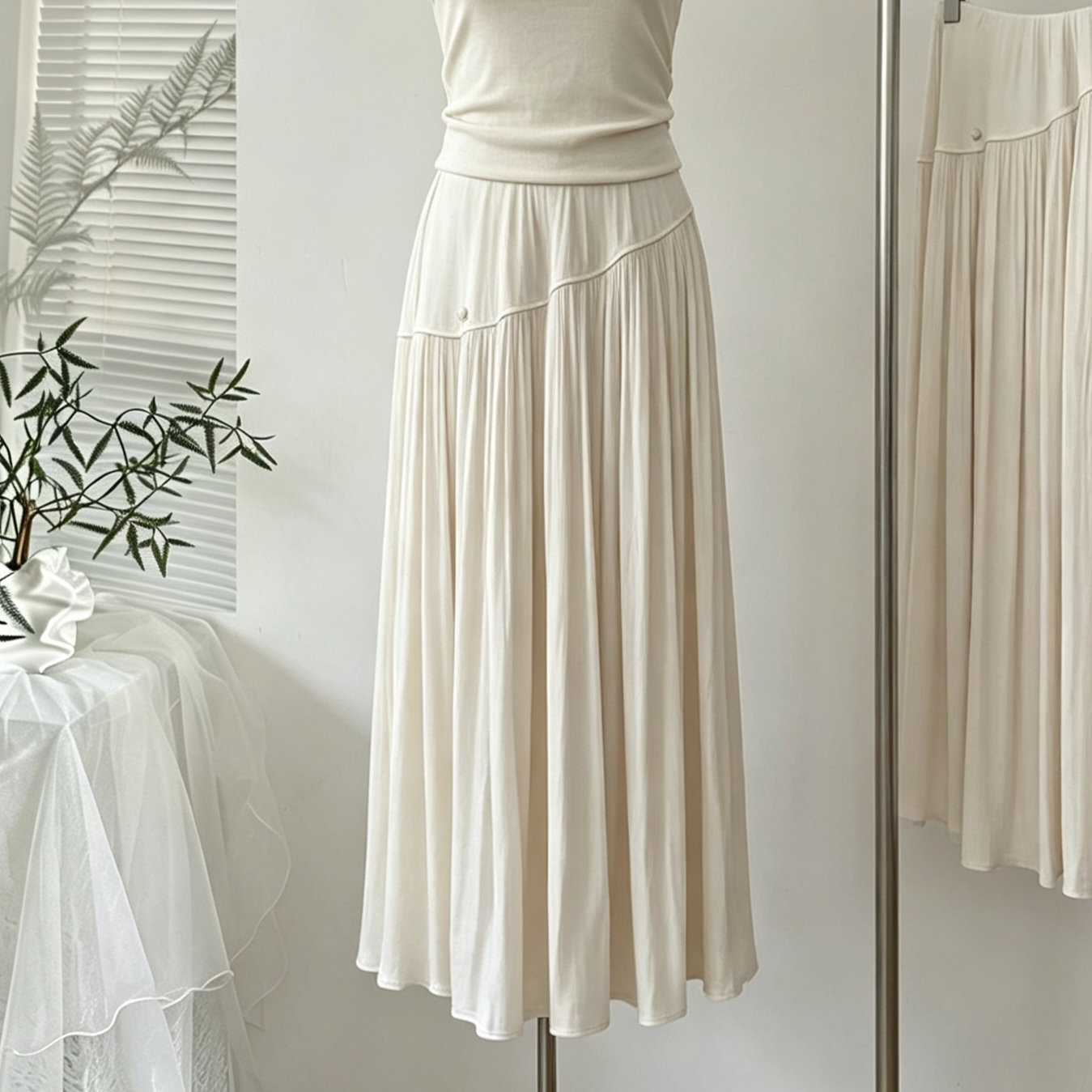 여름 켜기 새로운 프랑스식 부드러운 도루 센스 감기 다용도 품격 롱 스커트 한 마디 빅 플레어 스커트 플리츠 반신 스커트