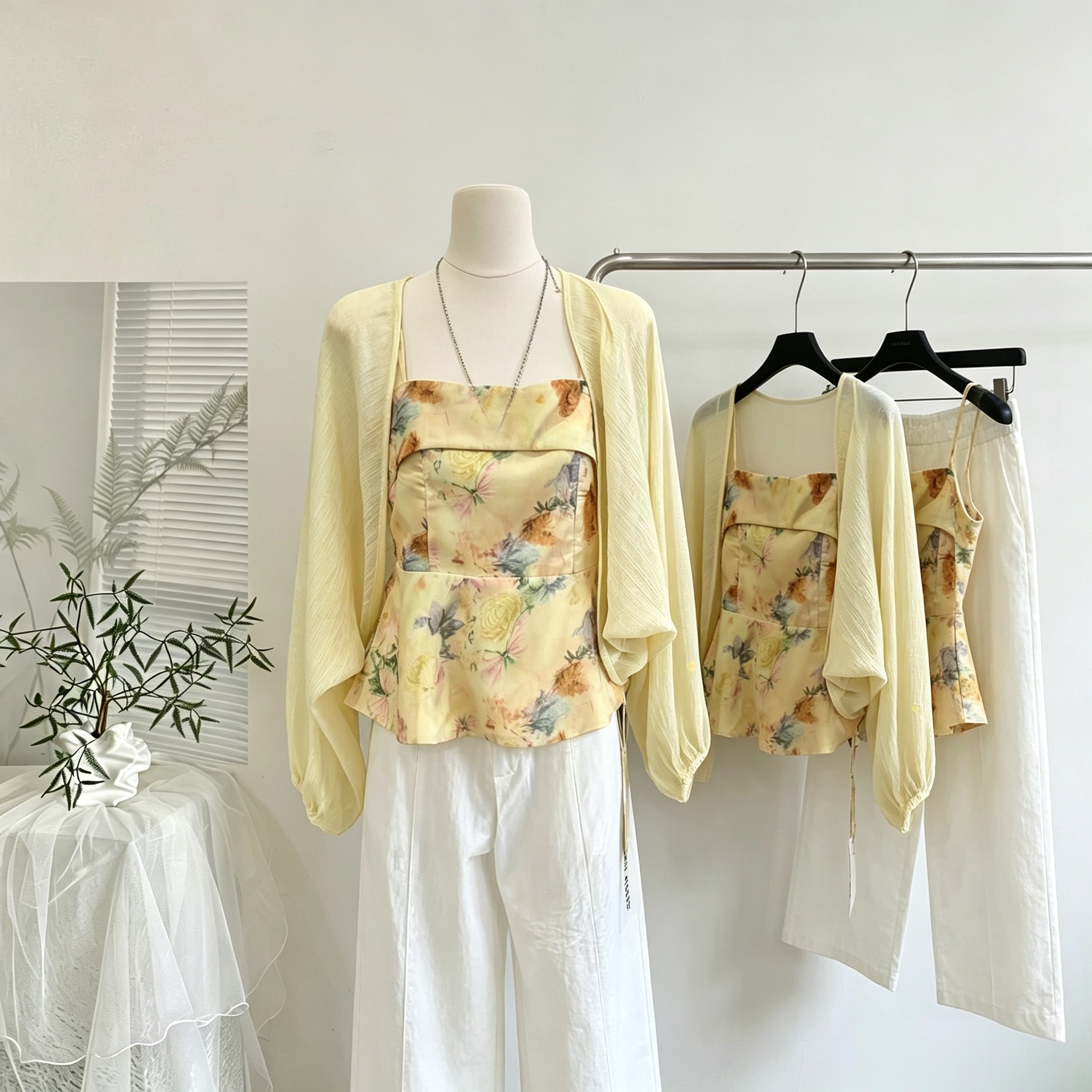 아메리칸 레트로 프린트 슬립 오픈 가디건 두 조각 여성 세트 프랑스식 레트로 Chic 캐주얼 자외선 차단 숄 조끼 맨위