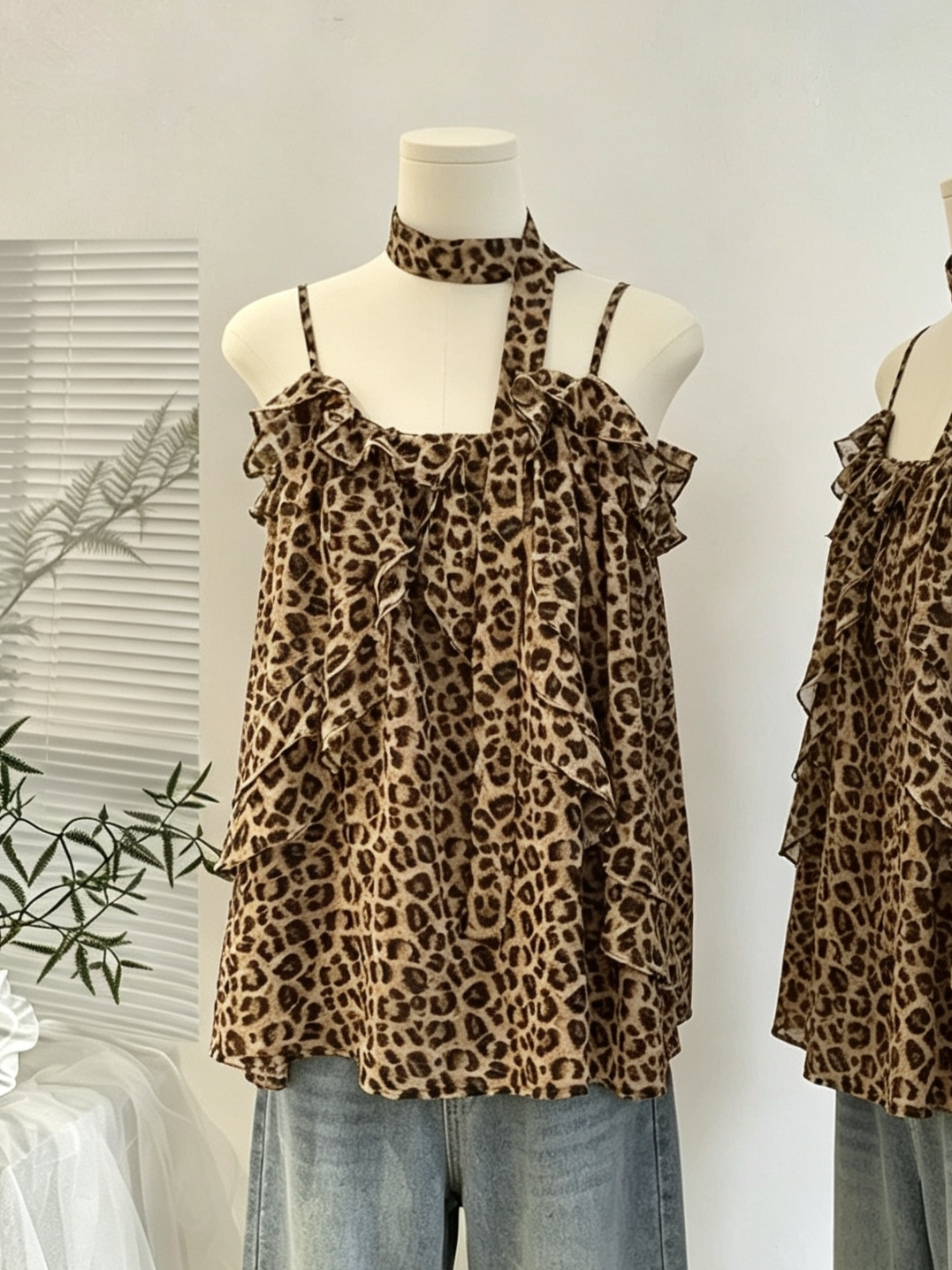 한국 동대문 2026 봄 새로운 세련된 외국 가스 다용도 루즈핏 슬림해 보이는 레오파드 무늬 캐미솔 맨위 여성