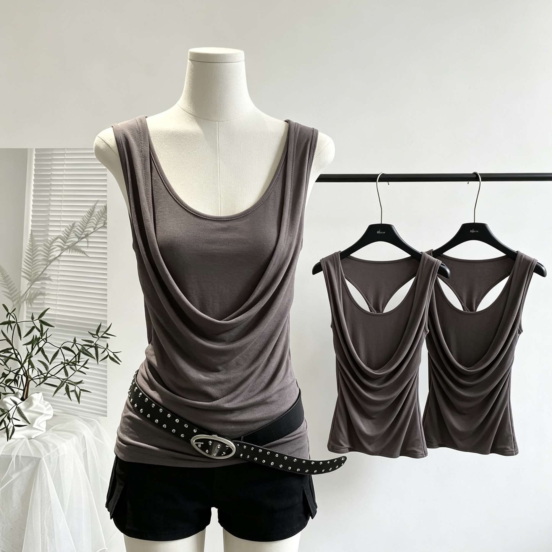 yolo shop 차가운 센스 라이 경기 서울 페이크 레이어드 흔들다 칼라 비틀림 디자인 슬립 여성 다용도 품격 조끼 맨위