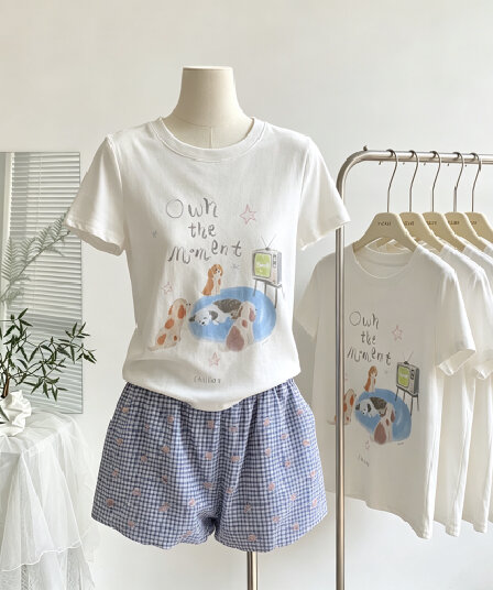 안녕하세요. 대포 슈퍼 잘 생긴 강아지 프린트 반팔 티셔츠 여성 여름 화이트 한 부서 chic Chic 루즈핏 맨위