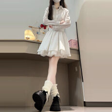 批发法式气质白色长袖衬衫<b class='q'>连衣裙</b>子女春秋2025年新款早秋季巨好看长裙