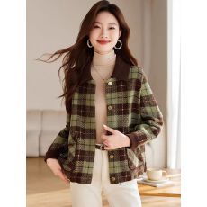 批发小香风格子毛呢外套女秋冬2025新款百搭方领<b class='q'>短款</b>上衣