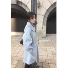 批发韩风ins 纯色中长款毛呢风衣外套