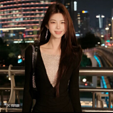 批发木子李的李星落黑曜深V拼接长袖抽褶收腰包臀鱼尾丝绒连衣裙