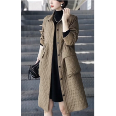 批发春<b class='q'>秋</b>新款韩版宽松休闲中长款外套风衣菱形格夹丝棉简约上衣