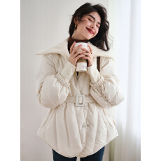 批发白鸭绒黑色美式翻领2025冬季新款羽绒服女士收腰小个子短款厚外套