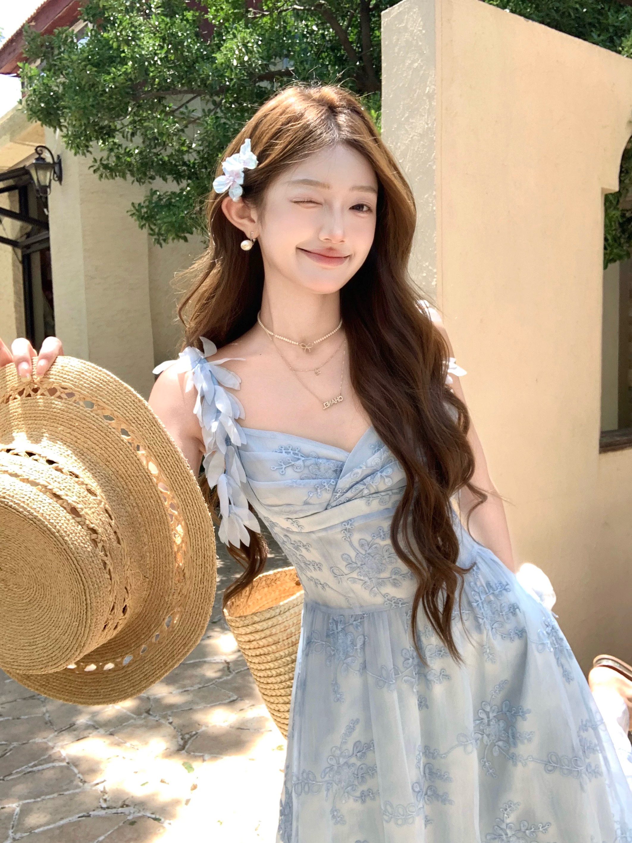 acaine5 17 20 00 95 할인 블루스 연애 편지 품격 자수 대 치마 슬립 드레스
