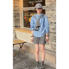 批发抖音爆款条纹<b class='q'>衬衫</b>加披肩加半裙套装