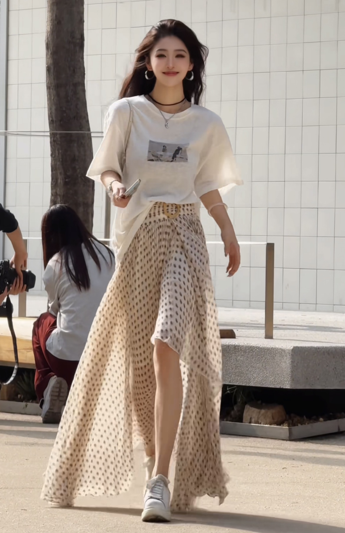 남쪽 萱 작은 반점 봄 새로운 불규칙 프릴 슬림해 보이는 반신 스커트 캐주얼 t