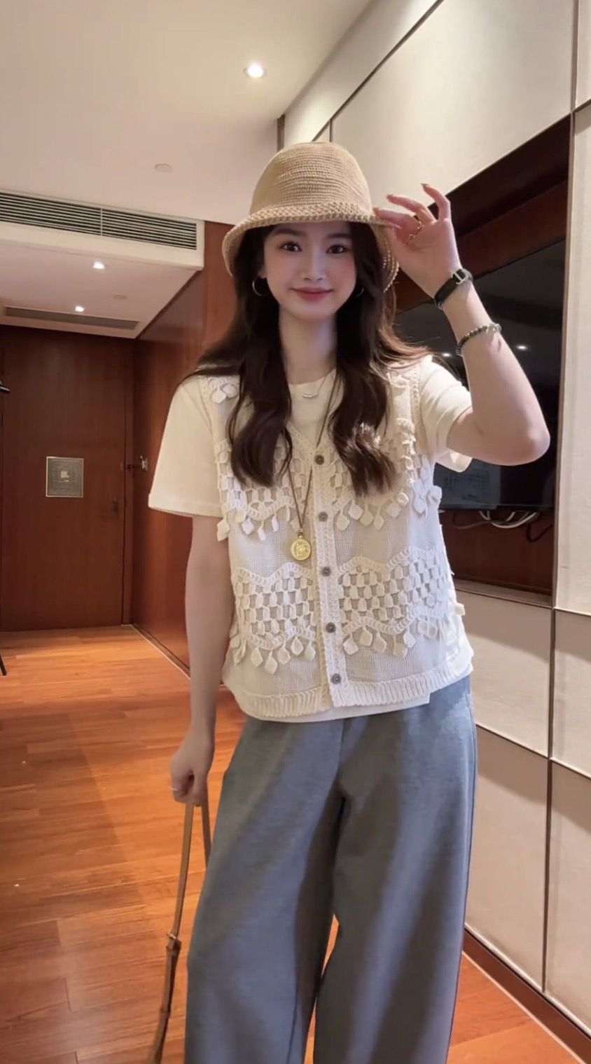 나인 리 캐주얼 다용도 t 홀로우 아웃 블라우스 운동 바지 세트