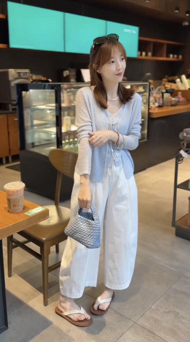 qiongqiong 인력 섹션 디자인 센스 여름 얇고 가벼운 통기성 자외선 차단 투피스 세트 바지 세트