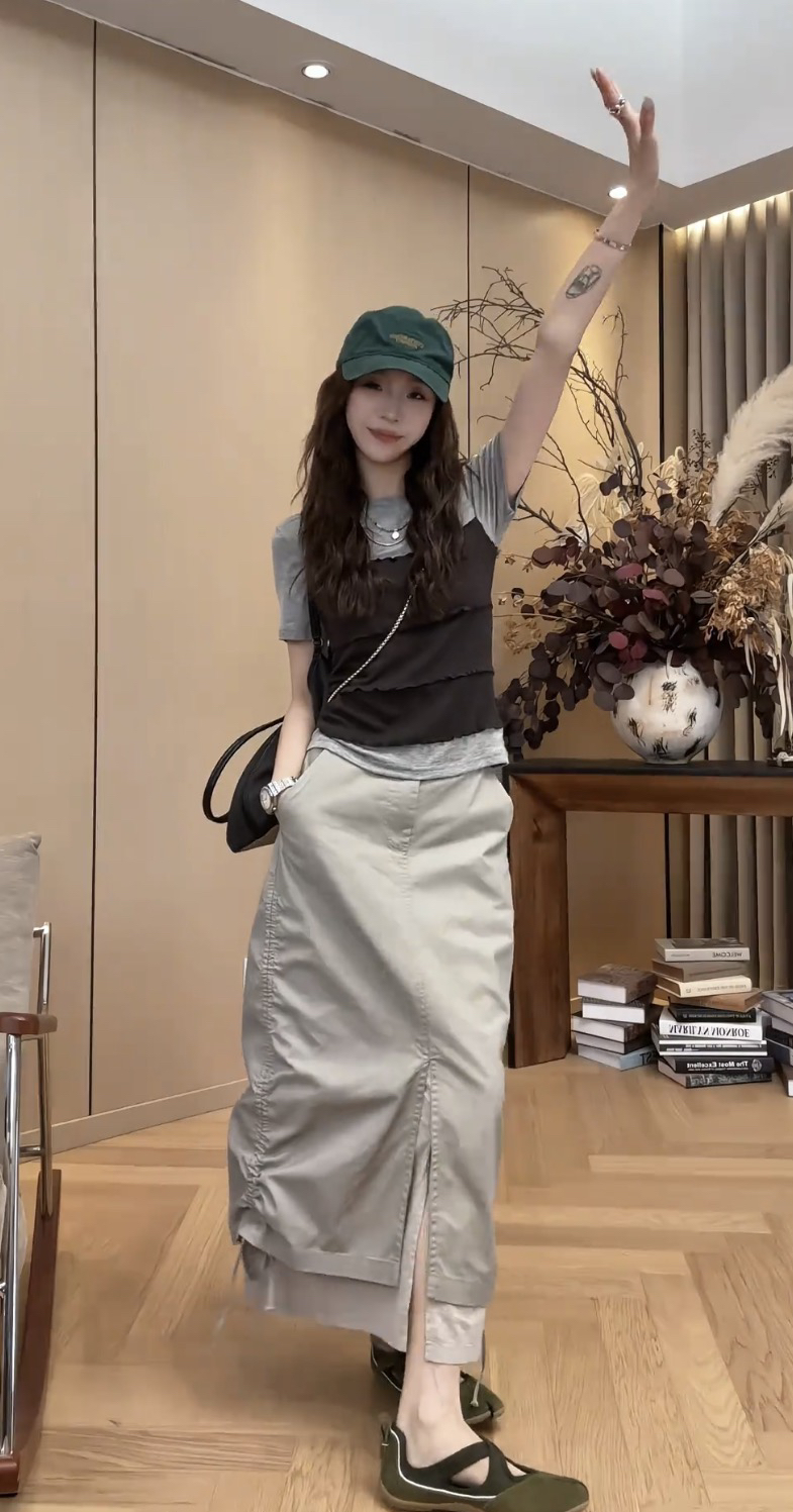 2026 여름 새로운 다용도 케이크 층 페이크 레이어드 맨위 펌프 로프 트임 워크웨어 치마 세트