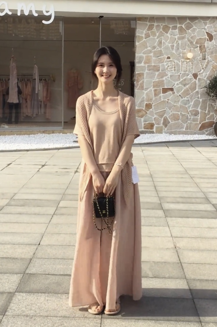 A 꿈 그래. 한 여성 분위기 센스 주황색 반팔 숄 치마바지 세트