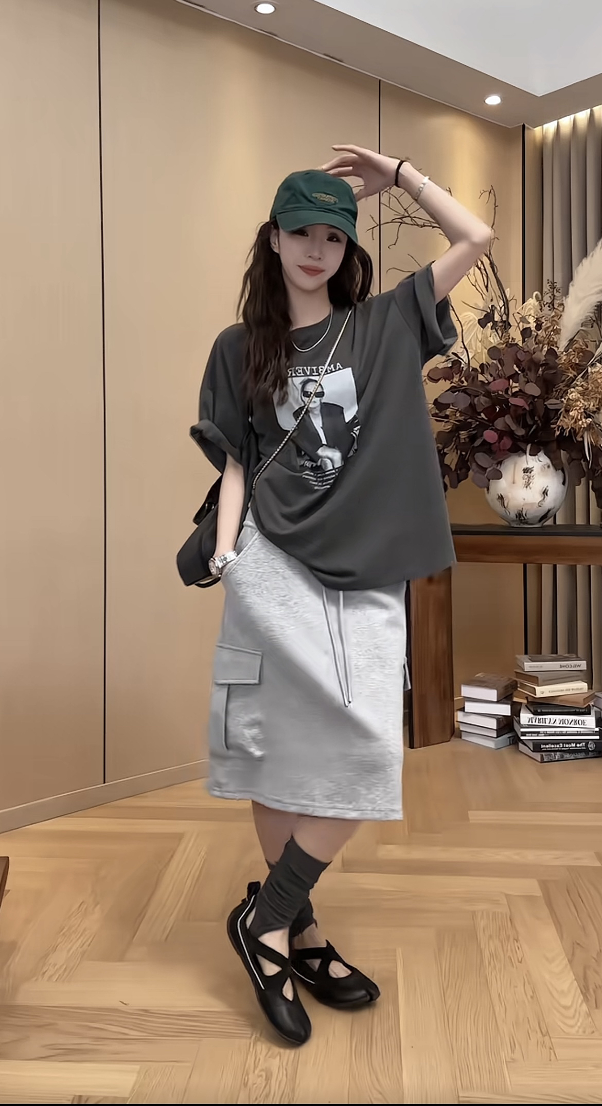 작은 조용한 잠시 아메리칸 레트로 t 워크웨어 반 스커트 세트