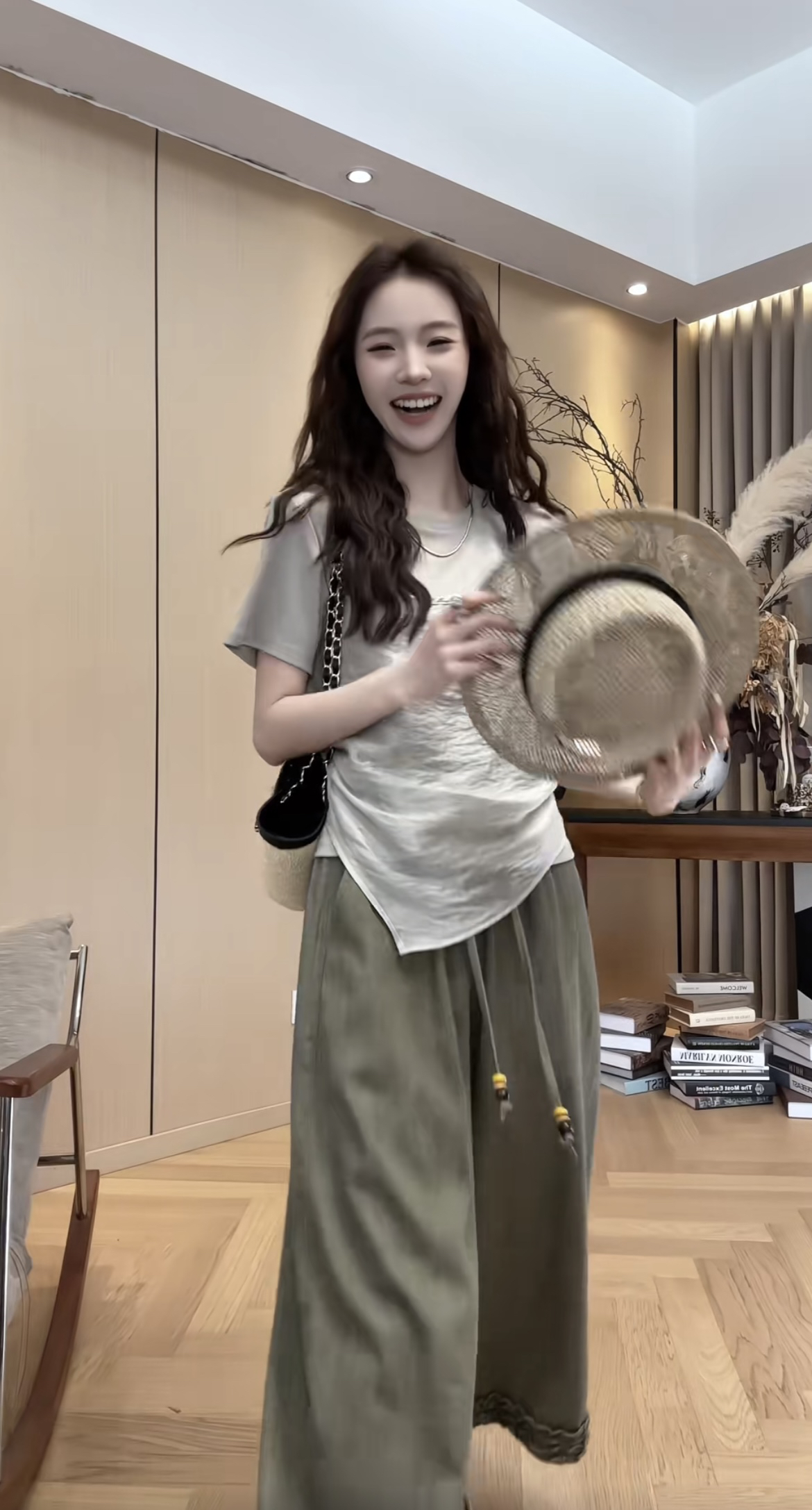 작은 조용한 잠시 페이크 레이어드 패치워크 t 레이스 긴 바지 세트