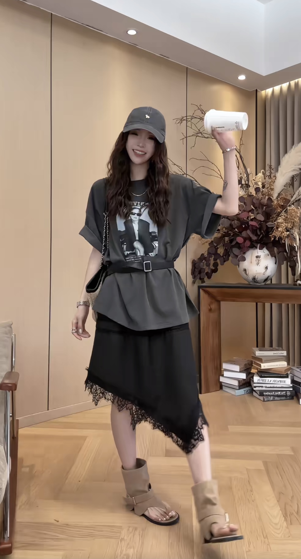 작은 조용한 잠시 아메리칸 레트로 t 레이스 경 사진 치마 세트