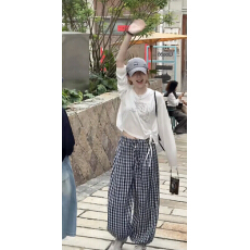 批发【神仙罩衫】夏季新款韩系显瘦休闲宽松百搭字母罩衫➕格子裤套<b class='q'>装</b>