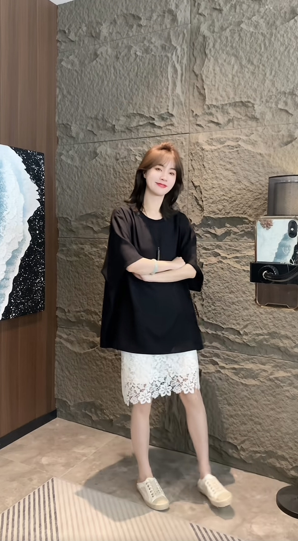 xiaren 이리저리 떠다니다 번쩍였다 조각 옷 사진 찍기 필수 여성 의류 외국 가스 세련된 반팔 플러스 레이스 반 스커트 세트