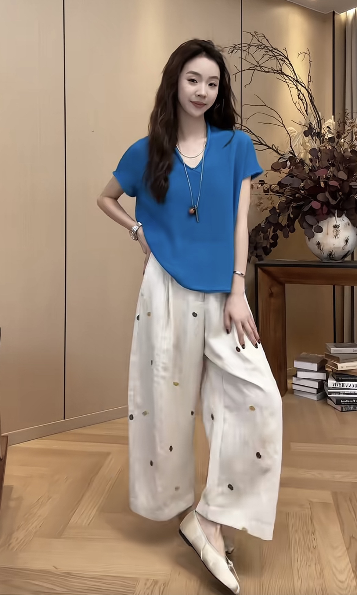 작은 조용한 잠시 무지개 설탕 아마 바지 2026 여름 다용도 3 차원 슬림해 보이는 캐주얼 바지 플러스 파란색 니트