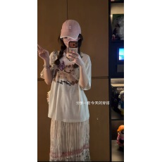 批发CHACHA森野清木休闲时尚百搭<b class='q'>小</b>飞马印花T恤加半裙套装