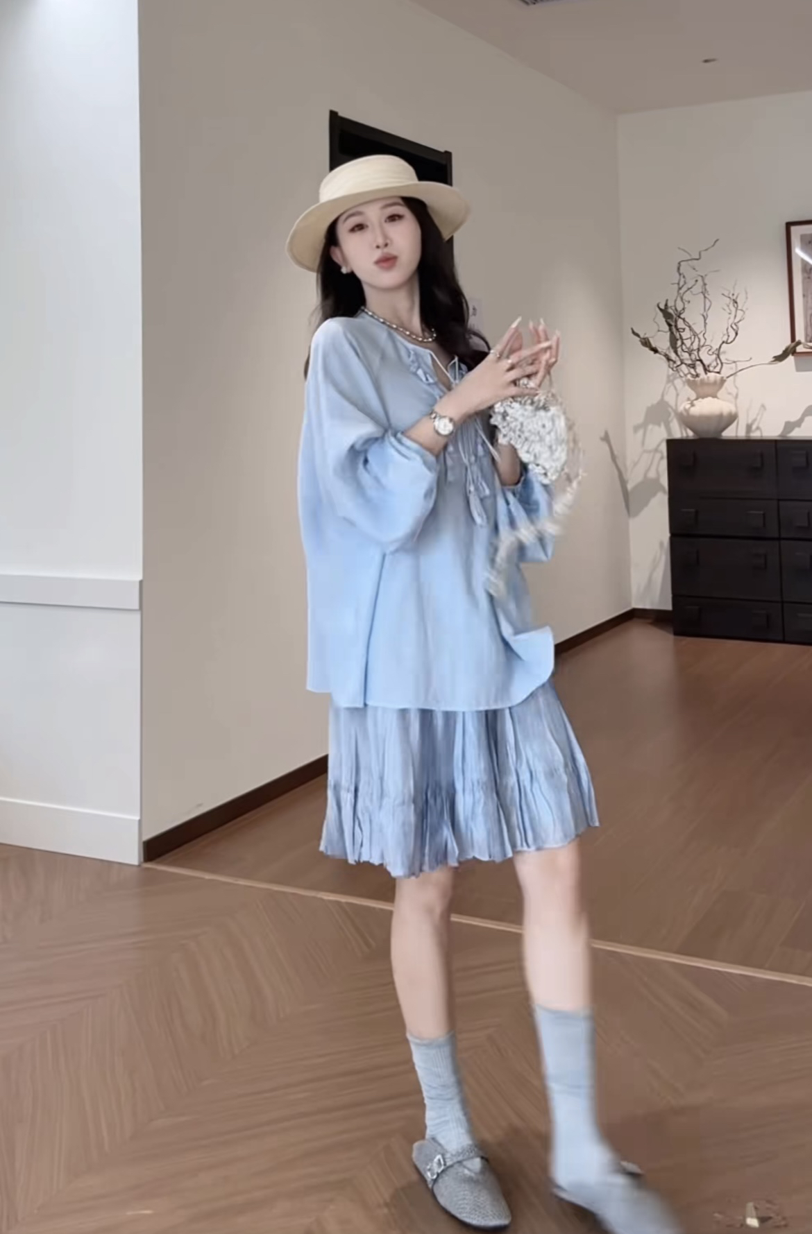 우아함 아우라 주간 실크 아마 패션 다용도 품격 한국 스타일 긴팔 셔츠 여성 셔츠 플러스 반 스커트