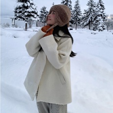 批发<b class='q'>韩国</b>chic冬日氛围感复古气质翻领单排扣夹棉毛呢外套大衣<b class='q'>女</b>