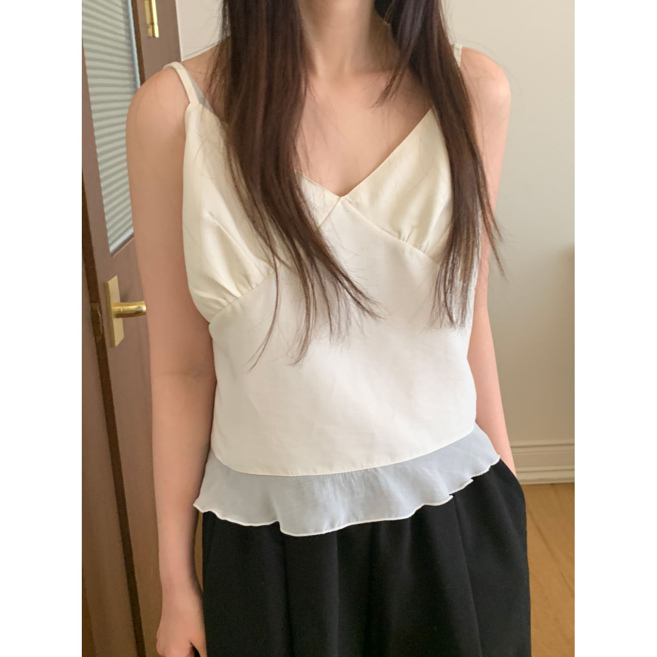 한국 chic 봄 여름 스택 Pleat 측면 다용도 스택 착용 캐미솔
