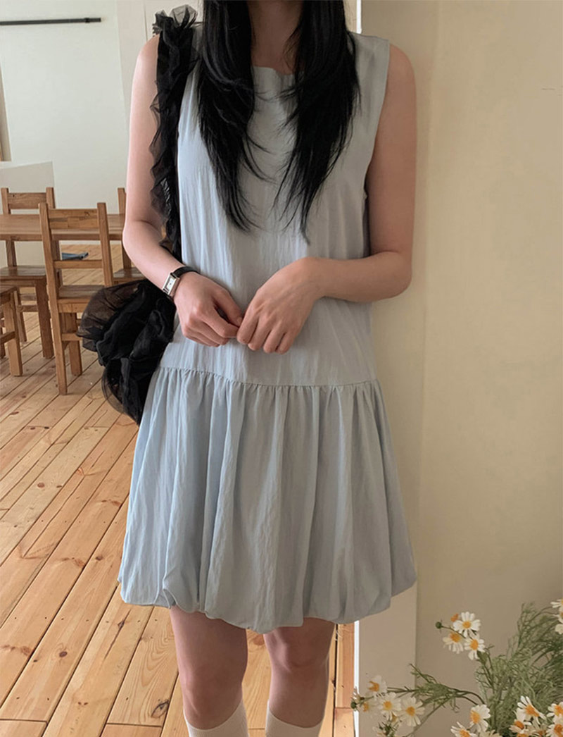 한 부서 chic 민소매 꽃밭 드레스 주름 루즈핏 연령 감소 작은 키 슬림해 보이는 인형 치마