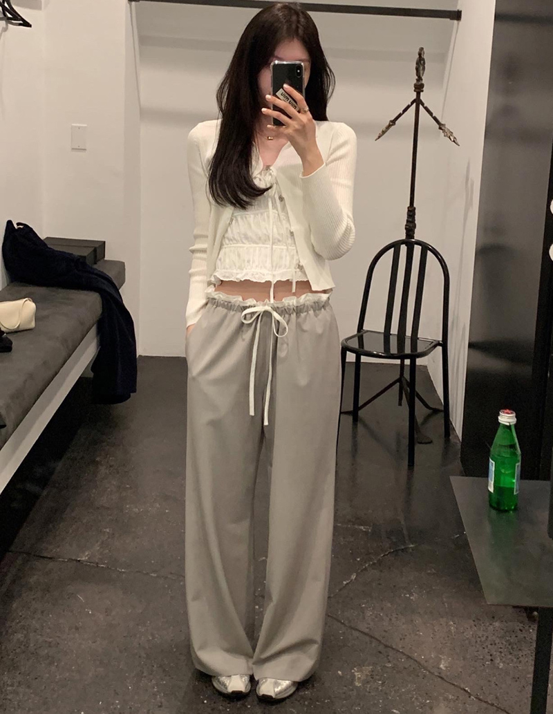 한 부서 다용도 펌프 로프 와이드 레그 팬츠 도루 센스 루즈핏 느긋한 스트레이트 캐주얼 긴 바지